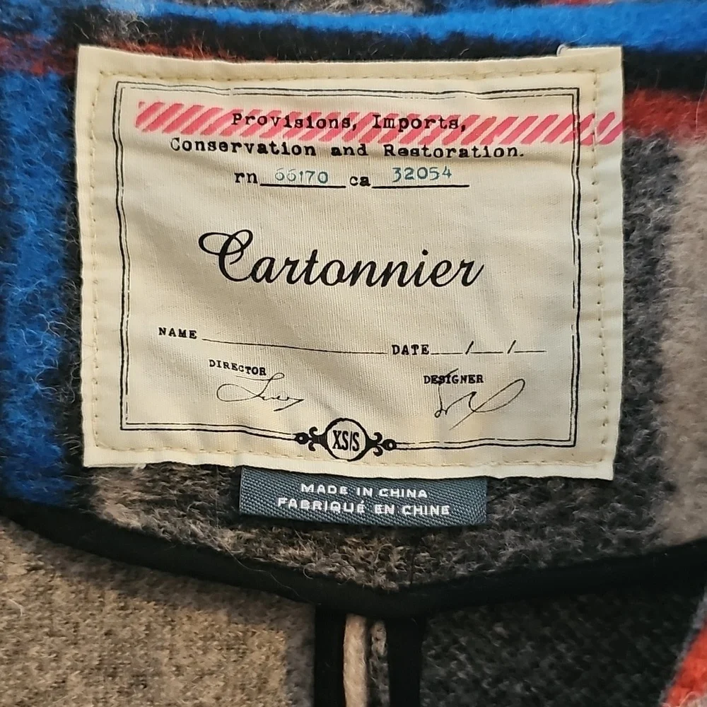 Anthroplogie Cartonnier Plaid Demero Swing Jacket Wool Blend XS Small Black Blue - Picture 6 of 7